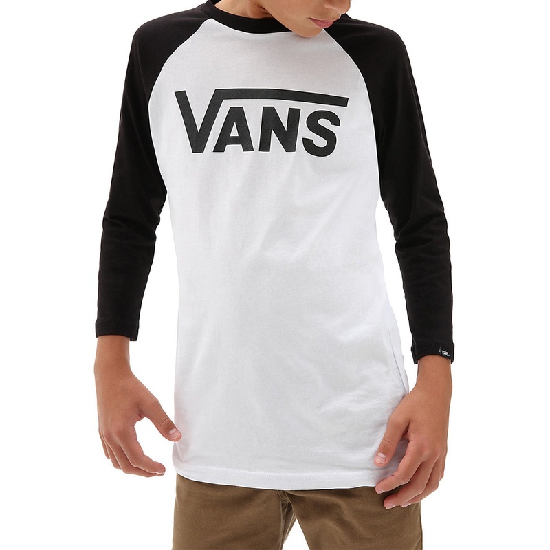 Vans Classic Raglan Long Sleeve T-Shirt (Boys 7-14) SM WHITE/BLACK (YB2)