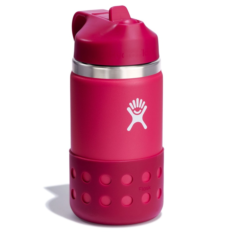 12oz Wide With Straw Lid & Boot Peony Bottle (Kids) 12OZ PEONY