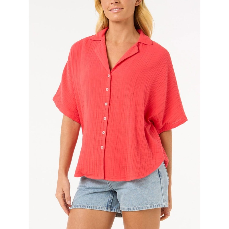 Premium Surf Buttondown Shirt XS HIBISCUS RED (0619)