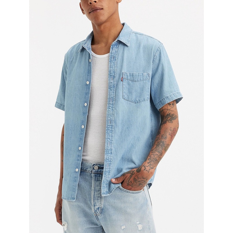 Classic 1 Pocket Standard Franklin Stone Wash Short Sleeve Buttondown Shirt SM FRANKLIN STONE WASH (0128)