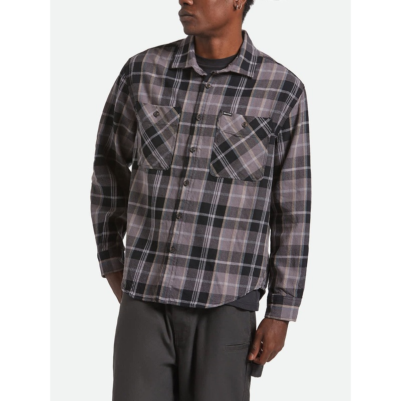 Vintage Wash Flannel Long Sleeve Buttondown Shirt MED BLACK/CHARCOAL BEIGE/SLATE